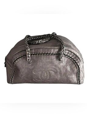 CHANEL Metallic Gray Bowling Bag